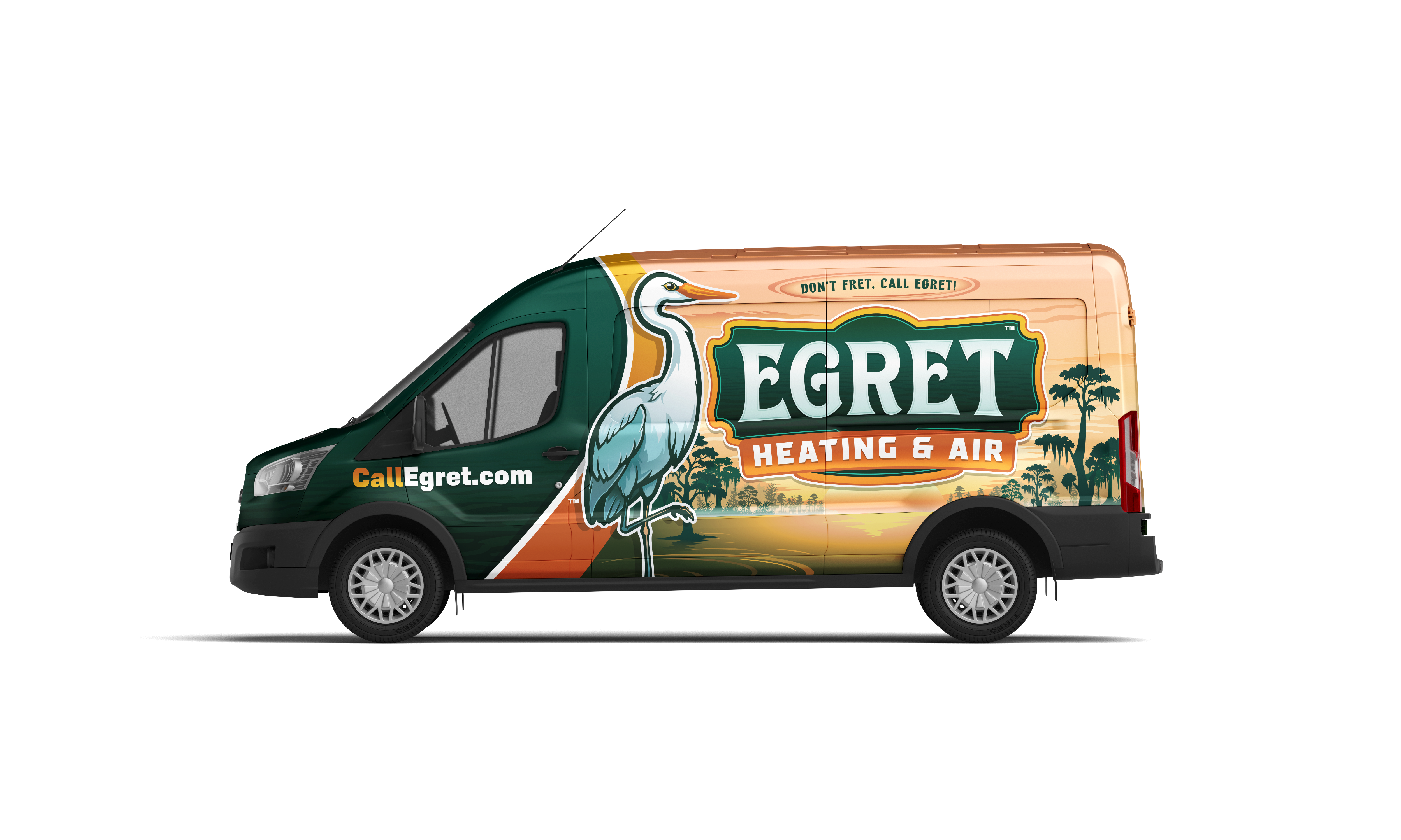 Egret service vehicle ready for an urgent heating and air call.